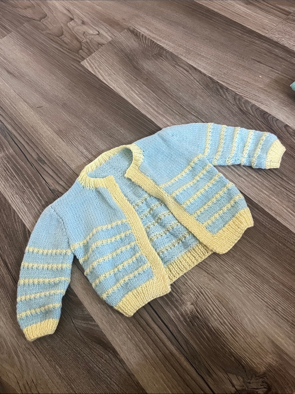 Handmade Baby Cardigan in Pastel Blue & Yellow